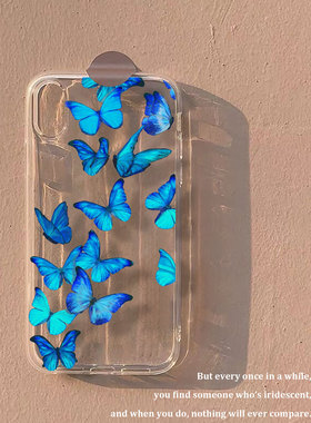 蓝色蝴蝶iPhone17air苹果16promax手机壳15小米14小众XR适用OPPOfindx8华为p80软vivos30Pro红米k70荣耀200女