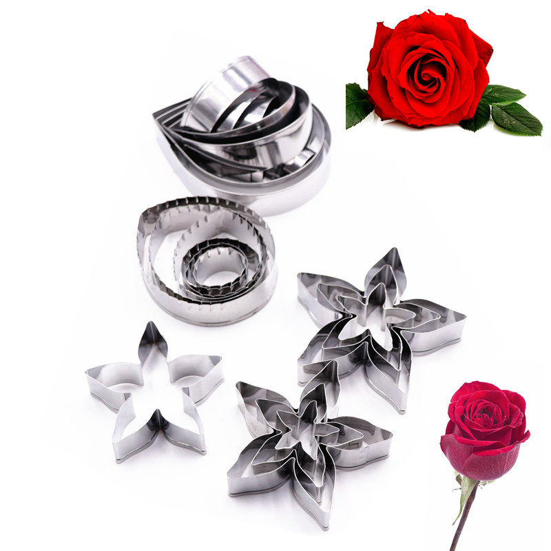 超轻粘土糖花切模 玫瑰花花瓣叶子花萼23件套套装 软陶美国土模具