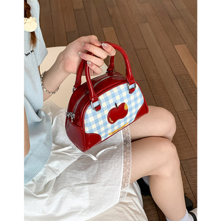 韓系可愛紅色超火小包包女式 單肩斜挎包手提保齡球包 夏季 2025新款