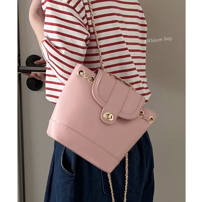 韩国小众双肩百搭ins链条水桶包