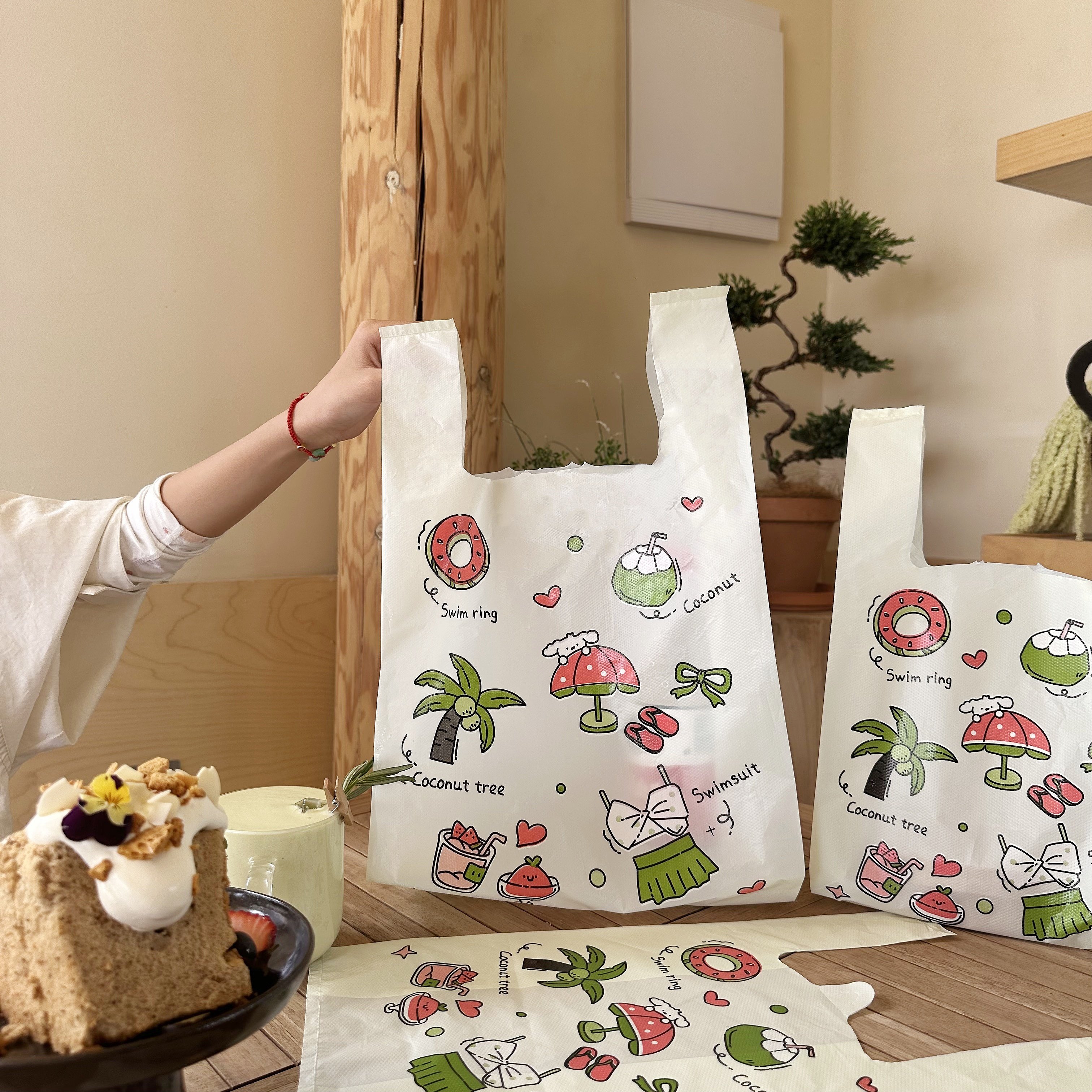 夏日小清新加厚塑料袋外卖甜品冰粉打包袋烘焙包装袋手提购物袋子,包装,礼品袋/塑料袋,淘宝优惠券,粉丝福利购,淘宝优惠卷