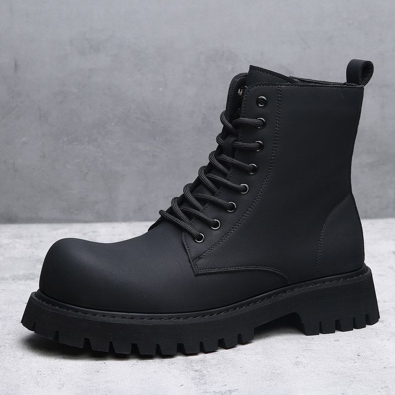 2025冬季新款长筒马丁靴男英伦暗黑高帮机车靴子厚底增高加绒皮靴
