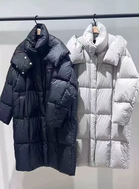 正品羽绒服90鸭绒高领连帽轻暖高密防钻绒双门襟中长款MBD4EIN018
