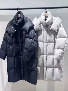 正品羽绒服90鸭绒高领连帽轻暖高密防钻绒双门襟中长款MBD4EIN018