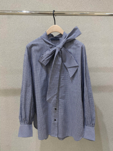 2026春新品 衬衫 正品 蓝白格棉质绑带宽松上衣MBF1TOP008 C系列