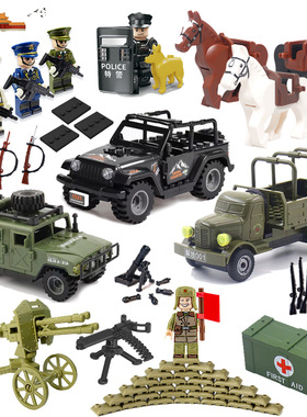 悍马吉普车机枪模型二战积木人偶军事配件武器片外贸