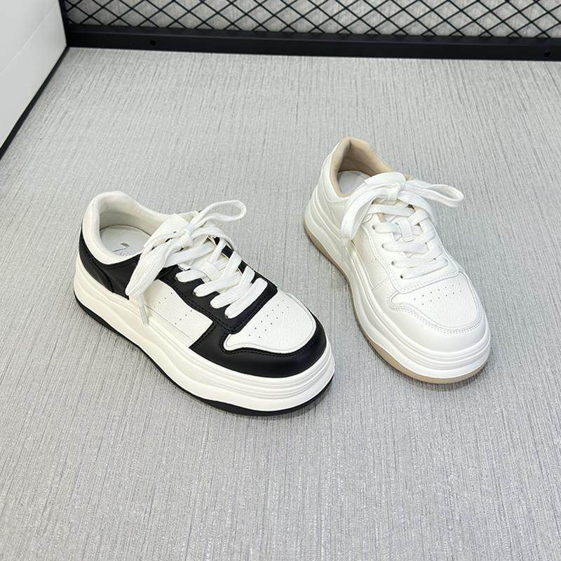 诗路花语2025年春真皮小白鞋女厚底休闲板鞋轻便黑白运动鞋50-706,女鞋,休闲板鞋,淘宝优惠券,粉丝福利购,淘宝优惠卷