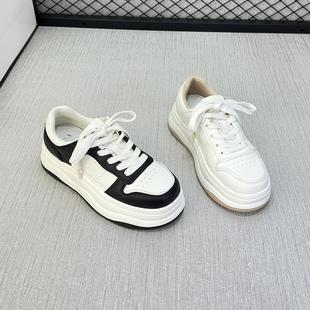 轻便黑白运动鞋 706 女厚底休闲板鞋 诗路花语2025年春真皮小白鞋