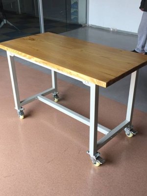 实木工作台车间移动操作台工厂桌实验台承重带轮桌子移动工作台