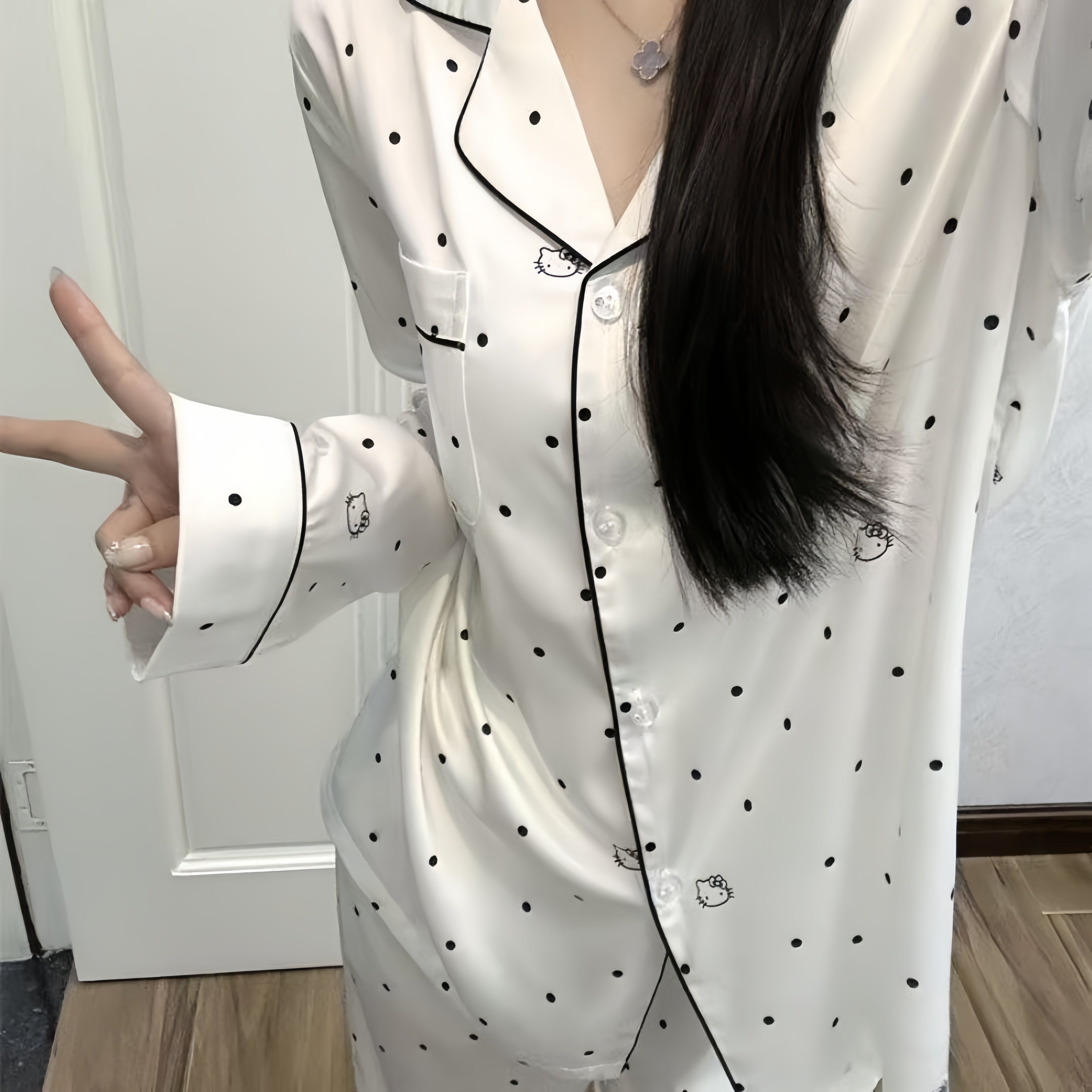春夏秋季新款冰丝开衫女睡衣套装