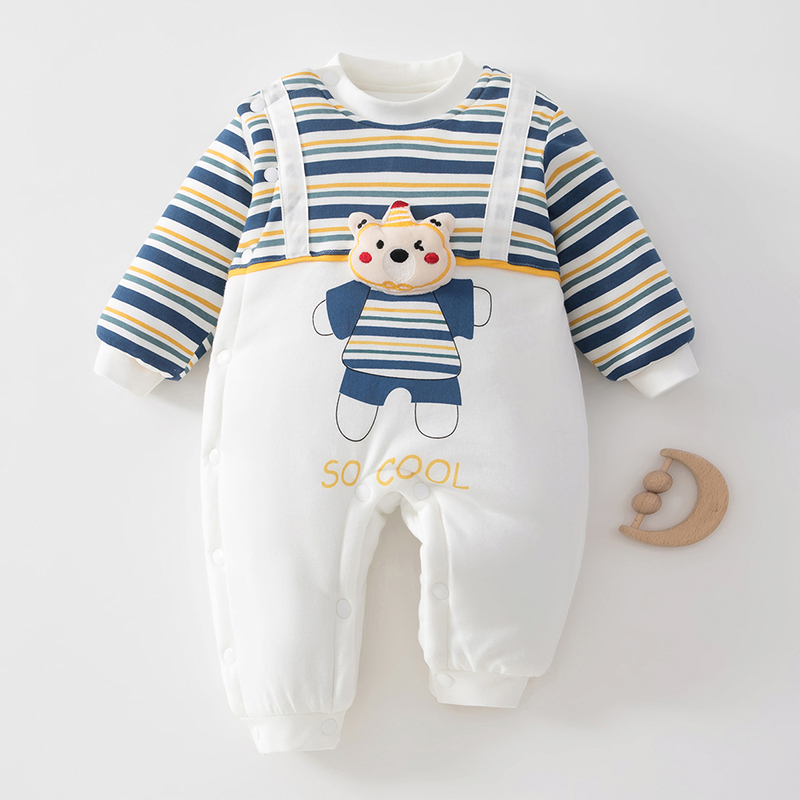 婴儿连体衣秋冬新生儿外出保暖夹棉加厚宝宝衣服睡衣冬装棉服哈衣