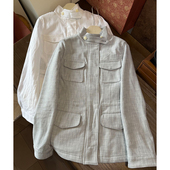 工装 早春亚麻立领夹克女 风抽绳收腰旅行者外套 P尾纱 真正进口L