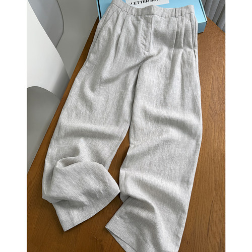 老钱风B*C褶皱亚麻银丝休闲裤女