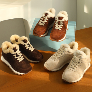 莞产!小众设计款加绒保暖德训鞋休闲鞋女 进口羊羔毛+丝光牛反绒