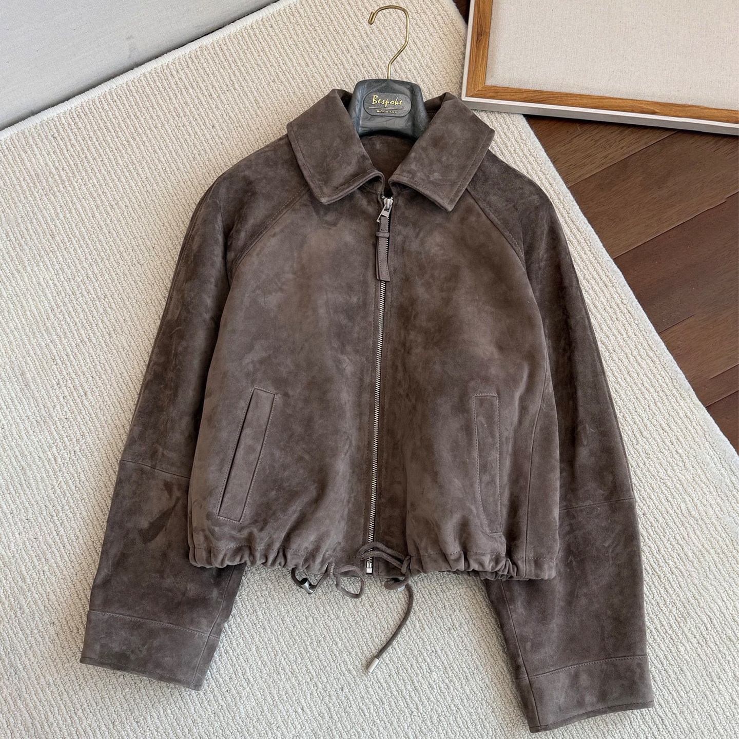 西班牙进口原皮 幂幂同款复古麂皮气球夹克 翻领羊反绒皮衣外套女,女装/女士精品,皮衣,淘宝优惠券,粉丝福利购,淘宝优惠卷