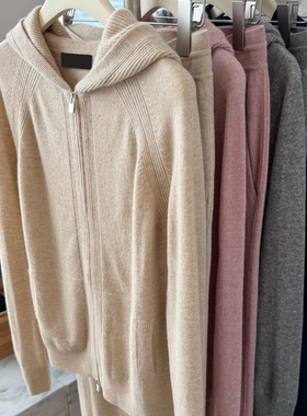 静奢老钱风~Baby山羊绒套装 L*P Bomber Merano针织连帽夹克/长裤