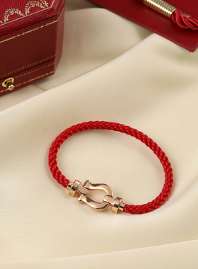 马年开运礼物~经典光面马蹄扣编织手绳简约本命年红绳手链 情侣款