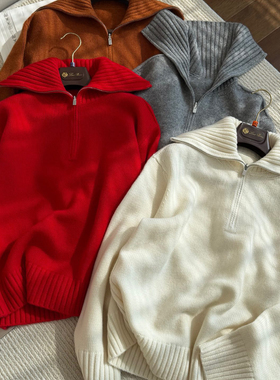 重磅！LP经典Parksville山羊绒套头针织衫女士半拉链毛衣 多用领