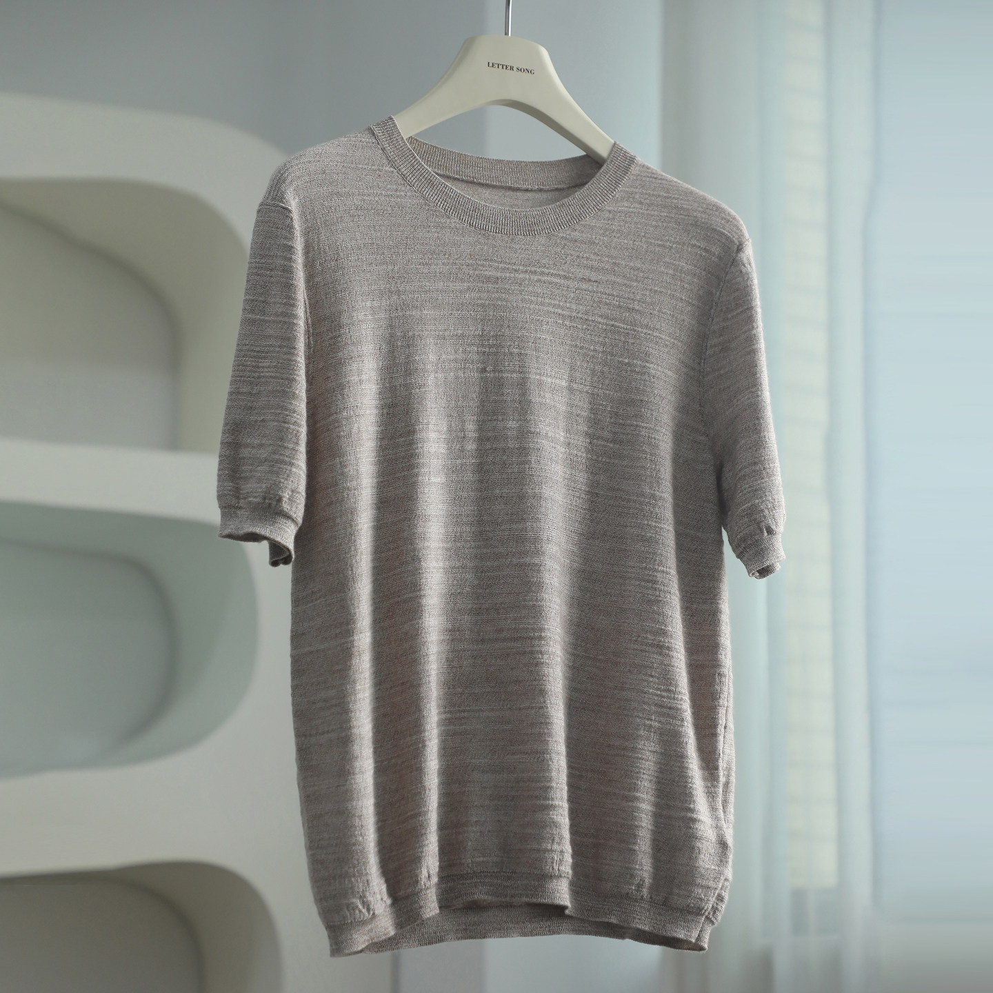 21支康宝莱渐变花纱~L*P L@chlan羊毛真丝混纺针织短袖圆领上衣女