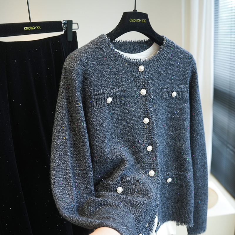 虫小小细闪羊毛珠片纱针织外套