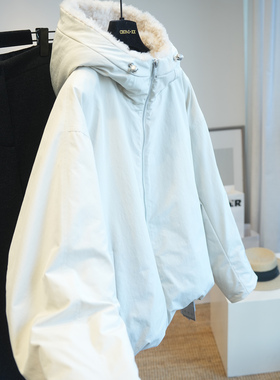 虫小小 羊毛连帽90白鸭绒短款三防羽绒服女工装外套冬季新款A92K