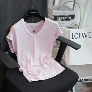 T恤女上衣打底衫 虫小小2026春夏新款 显瘦短袖 U领修身 A111G 小飞袖