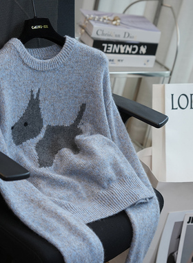虫小小 可机洗！小狗提花羊绒羊毛针织衫女宽松毛衣内搭秋冬A86E