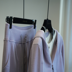 运动套装 女显瘦直筒休闲拖地裤 916A 软糯连帽外套卫衣卫裤 虫小小