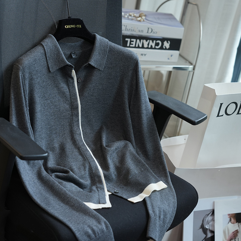 虫小小羊毛混纺假两件针织开衫女