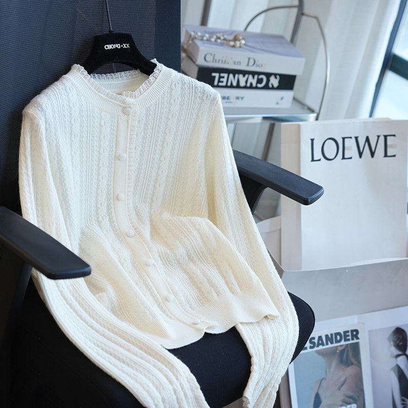 虫小小 法式气质蕾丝边针织衫女毛衣内搭衬衫打底衫秋冬新款A92J