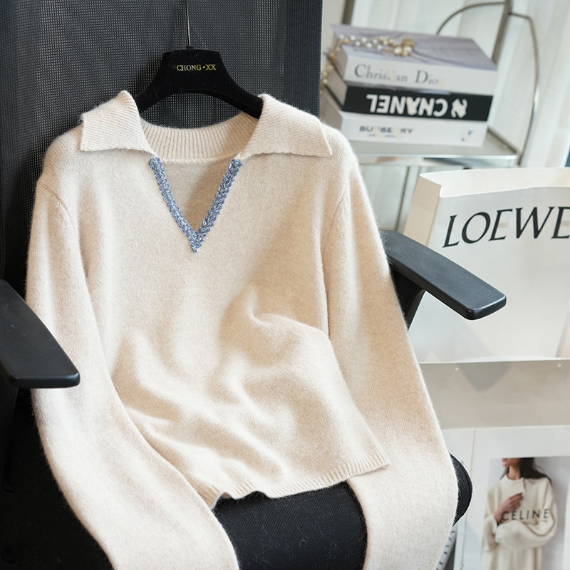 柜上2K+软糯绵羊毛粗花呢花边polo翻领针织衫女毛衣外穿秋冬A61A,女装/女士精品,毛针织衫,淘宝优惠券,粉丝福利购,淘宝优惠卷