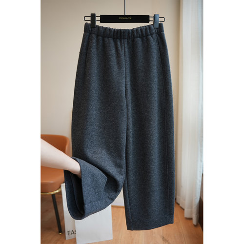 虫小小抽绳高腰九分气球毛呢裤