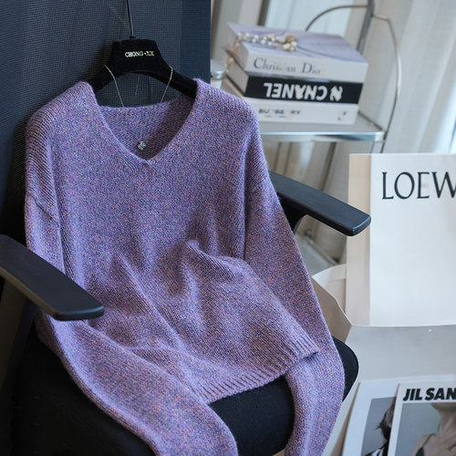 虫小小无缝羊毛兔毛细闪V领毛衣