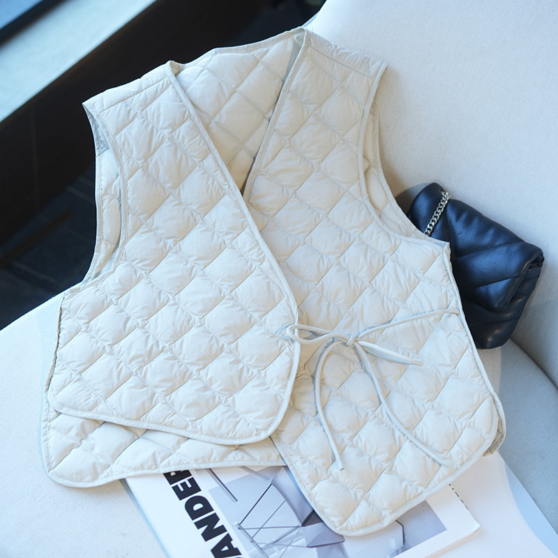 虫小小经典菱格90白鸭绒系带马甲