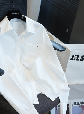 虫小小 设计感纯棉翻领宽松廓形长袖衬衫女上衣外穿春季新款A99D