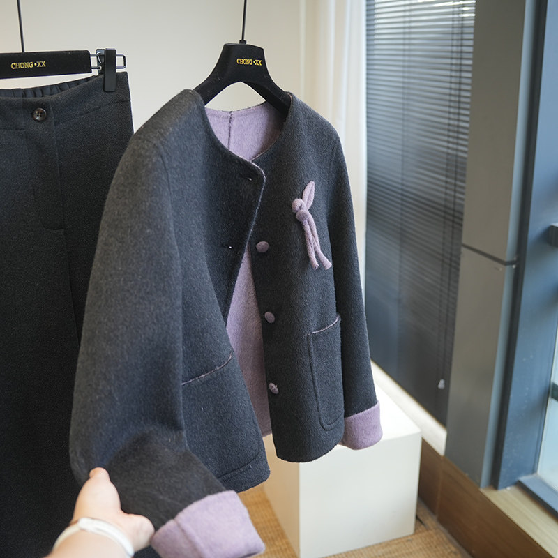 虫小小羊绒羊毛双面呢短款外套