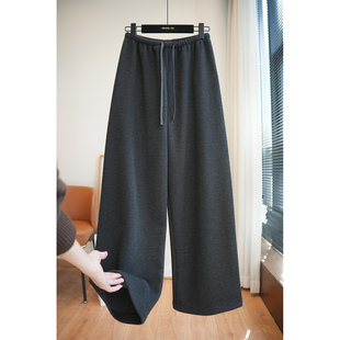 女加绒休闲长裤 虫小小 直筒阔腿裤 抽绳高腰一片式 冬A87P 慵懒松弛