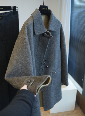 福利款！25秋冬新款羊毛羊绒翻领双面呢中长款大衣女毛呢外套A82H