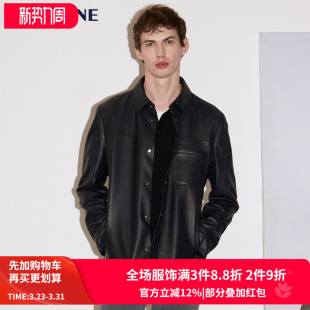 VSKONNE威斯康尼男羊皮皮衣商场同款 绵羊皮蓝色翻领休闲真皮外套