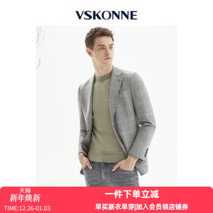 VSKONNE威斯康尼专柜休闲西服意大利VBC100%羊毛法兰绒格纹小西服