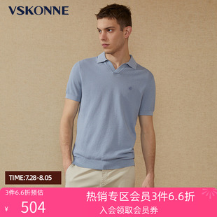 T恤 VSKONNE威斯康尼男短袖 POLO衫 夏短T浅蓝色棉桑蚕丝POLO衫 短袖