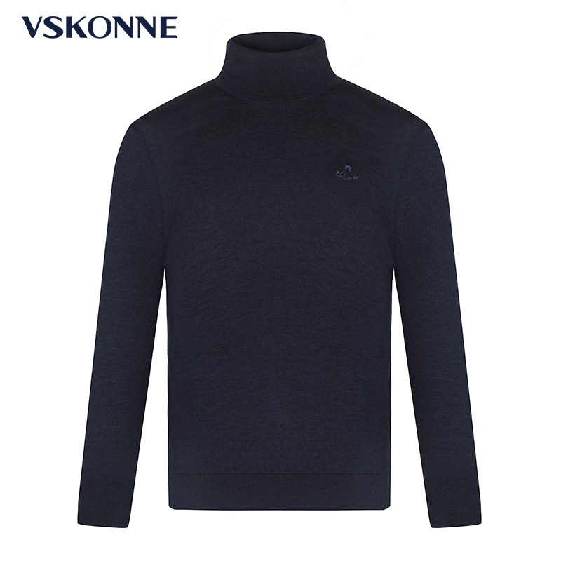 VSKONNE威斯康尼男羊毛衫高龄中青年针织加厚翻领套头100%羊毛衫