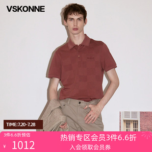 VSKONNE威斯康尼男polo衫 夏新品 老钱风咖系棉桑蚕丝提花短袖 T恤衫