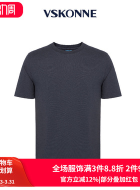 VSKONNE威斯康尼男短袖T恤春夏商场同款深灰色圆领泡泡纱棉短