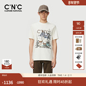 秋季 T恤打底印花男士 新款 CNC男装 厚款 印花圆领短袖 轻奢商场同款