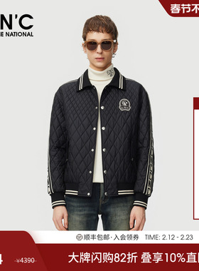CNC男装25秋冬新款logo刺绣翻领男士短款薄棉服黑色青年外套