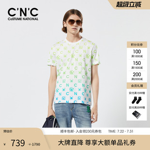 T恤男 CNC男装 24夏季 新款 彩色渐变LOGO印花潮流圆领纯棉短袖