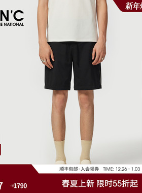 CNC男装25夏季新款锦纶男休闲黑色短裤品牌logo字母印花五分短裤