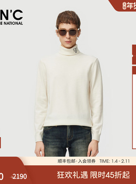 CNC男装秋冬新款logo刺绣羊毛高领长袖毛衫男士轻奢休闲内搭毛衣