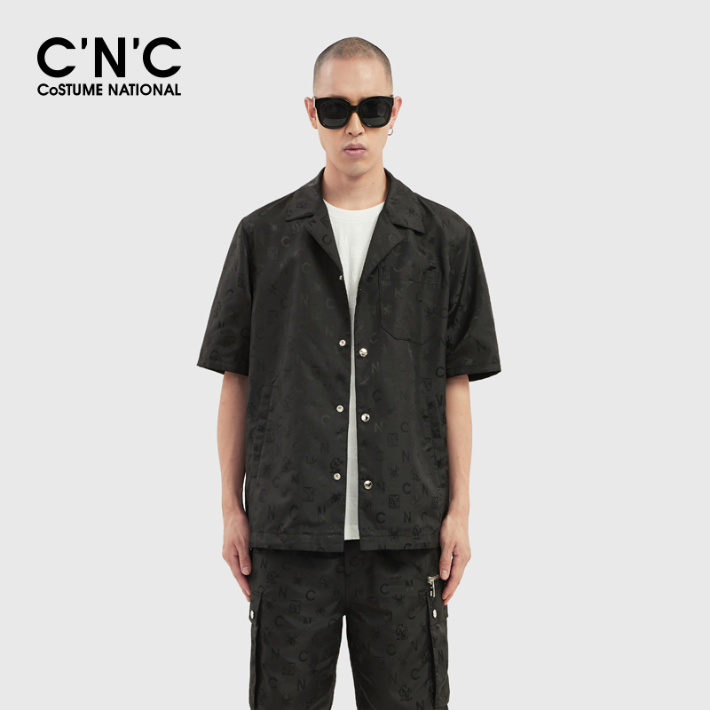 CNC男装暗纹提花短袖夹克衬衫外套春夏新款潮流夹克